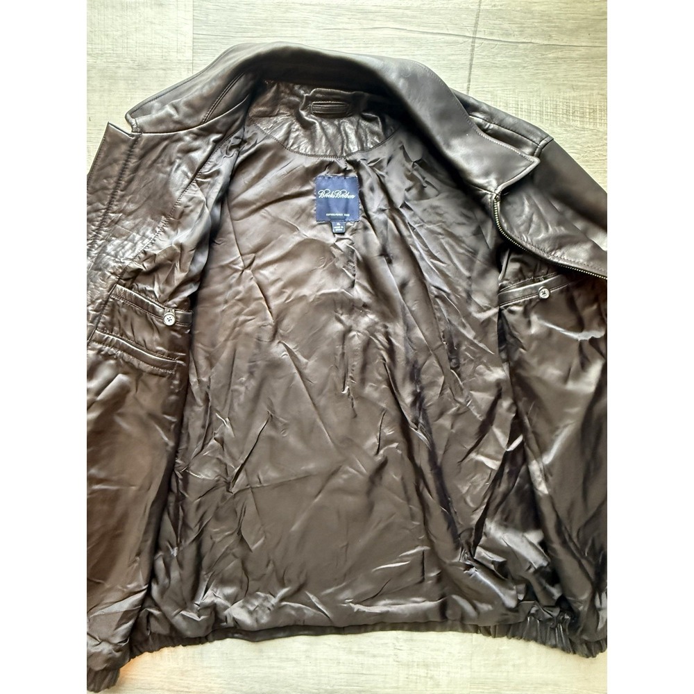 Brooks Brothers Leather Harrington Jacket Size XL Dark Brown/light Black Zip Up - Picture 11 of 16